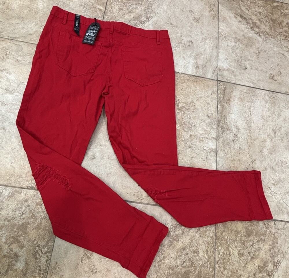 NWT Silver Crush Sz 13/14 Boyfriend‎ Distressed Ankle Capri Crop Red Stretch